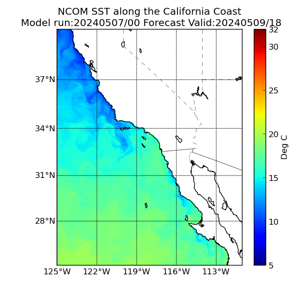 NCOM 66 Hour Sea Surface Temperature image (C)