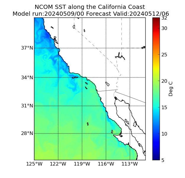 NCOM 78 Hour Sea Surface Temperature image (C)
