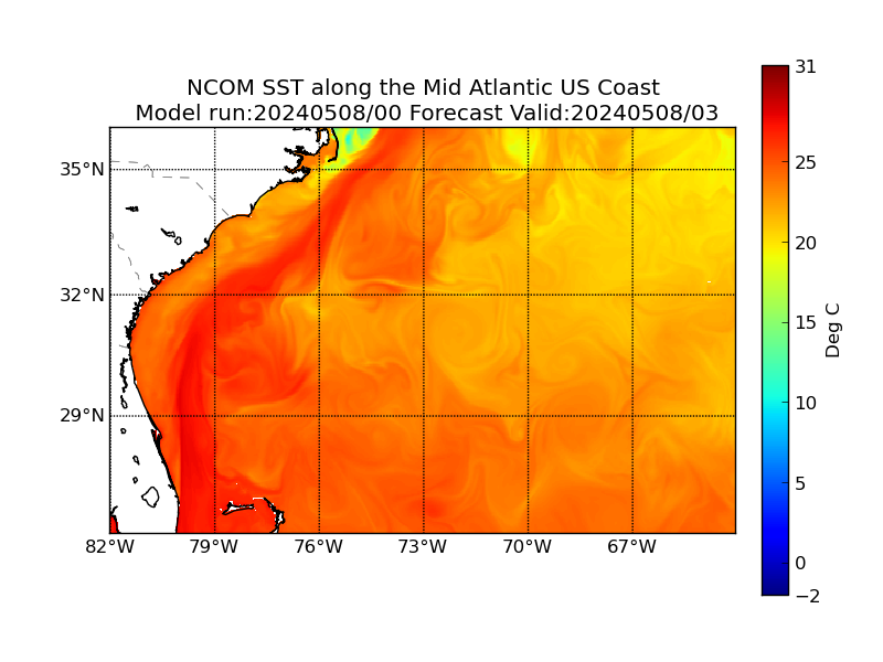 NCOM 3 Hour Sea Surface Temperature image (C)