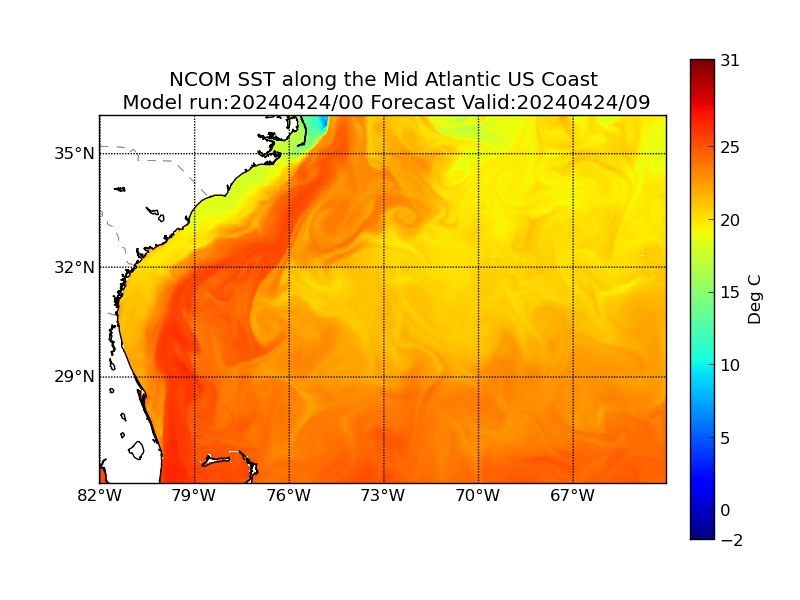NCOM 9 Hour Sea Surface Temperature image (C)