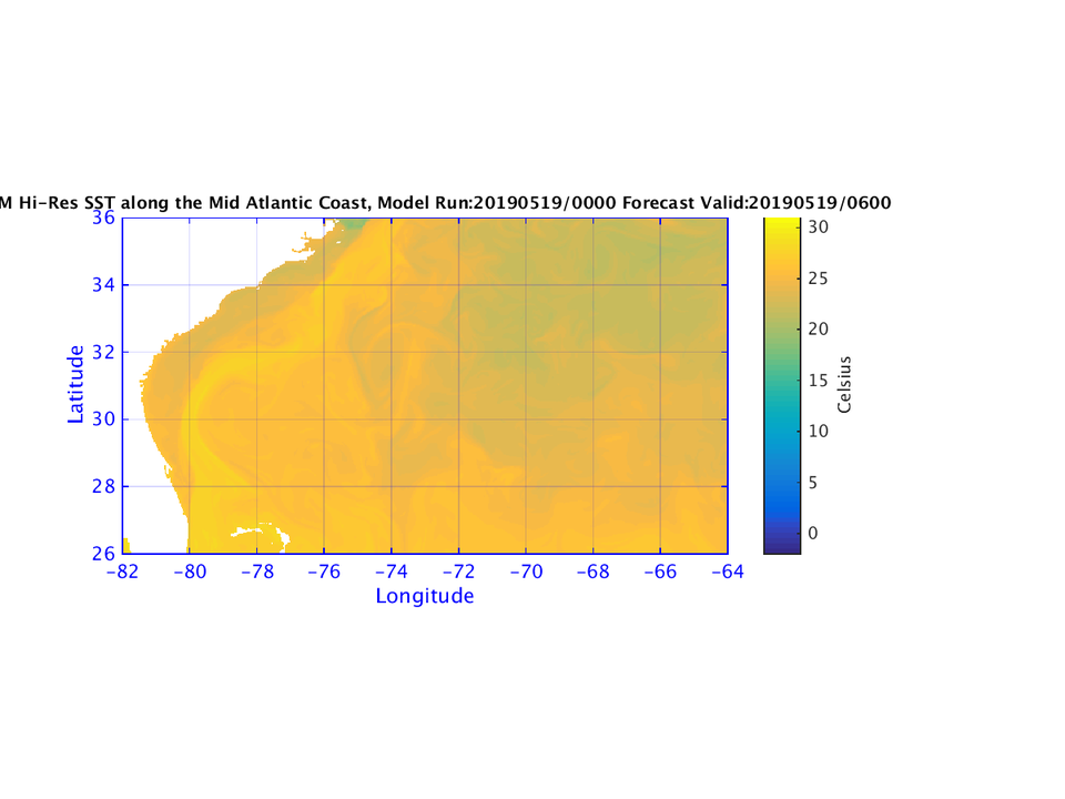 NCOM 6 Hour Sea Surface Temperature image (C)