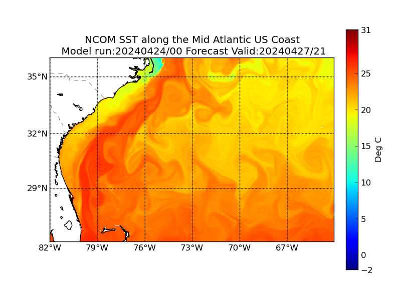 NCOM 93 Hour Sea Surface Temperature image (C)