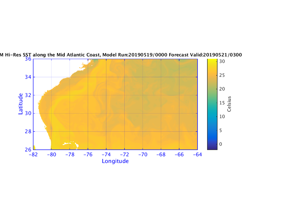 NCOM 51 Hour Sea Surface Temperature image (C)