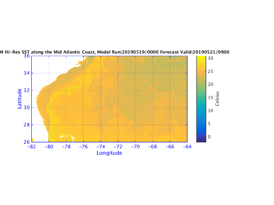 NCOM 57 Hour Sea Surface Temperature image (C)