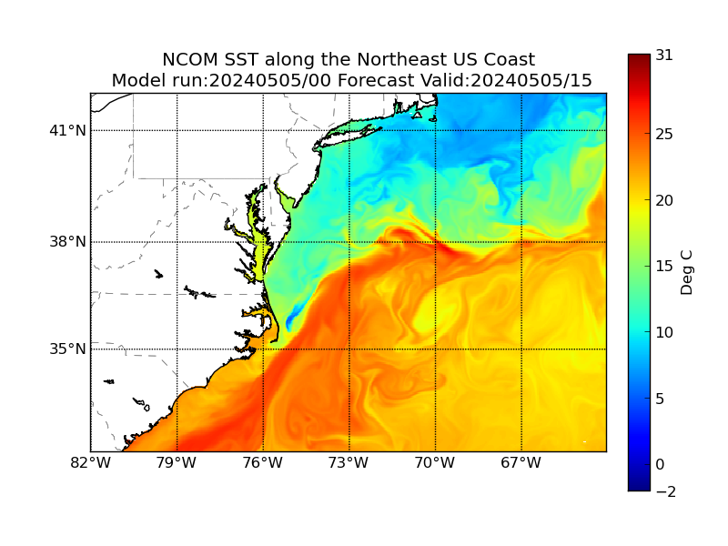 NCOM 15 Hour Sea Surface Temperature image (C)
