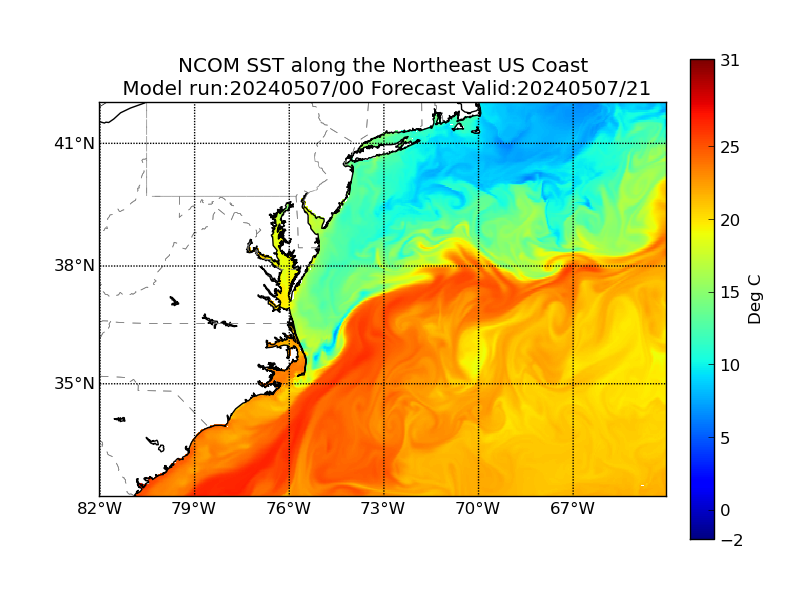 NCOM 21 Hour Sea Surface Temperature image (C)