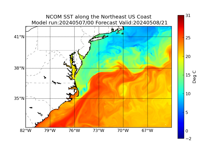 NCOM 45 Hour Sea Surface Temperature image (C)