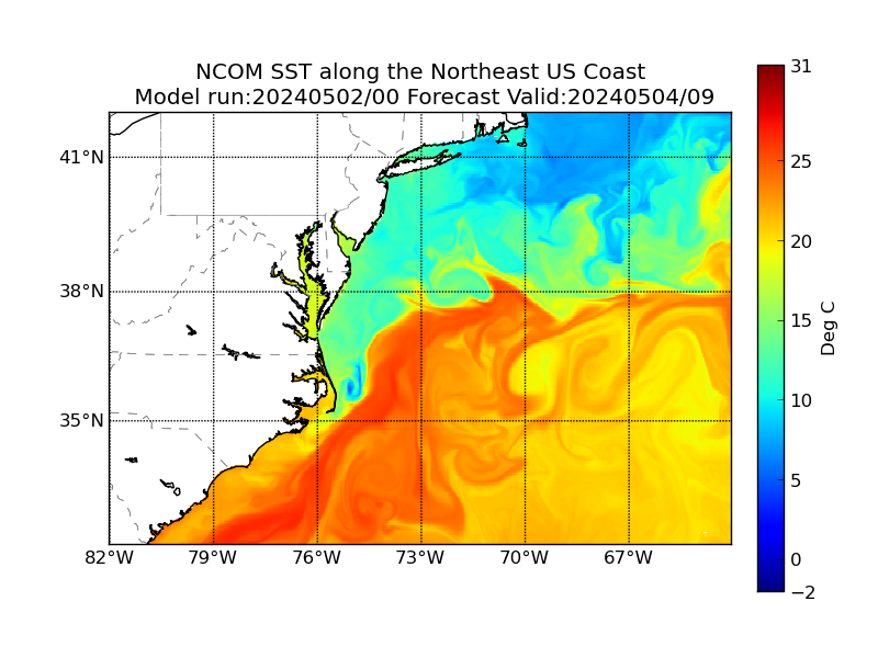 NCOM 57 Hour Sea Surface Temperature image (C)