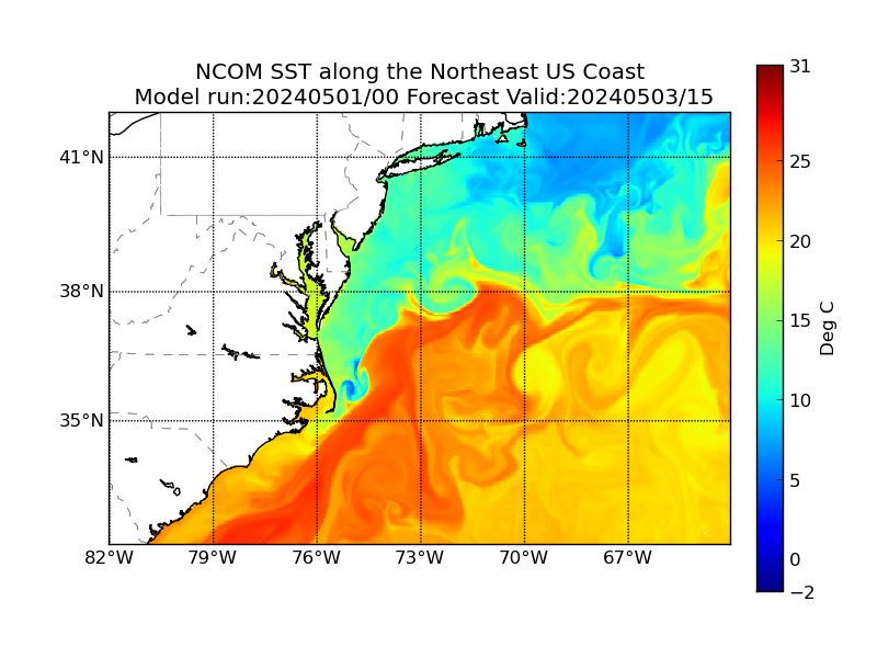 NCOM 63 Hour Sea Surface Temperature image (C)