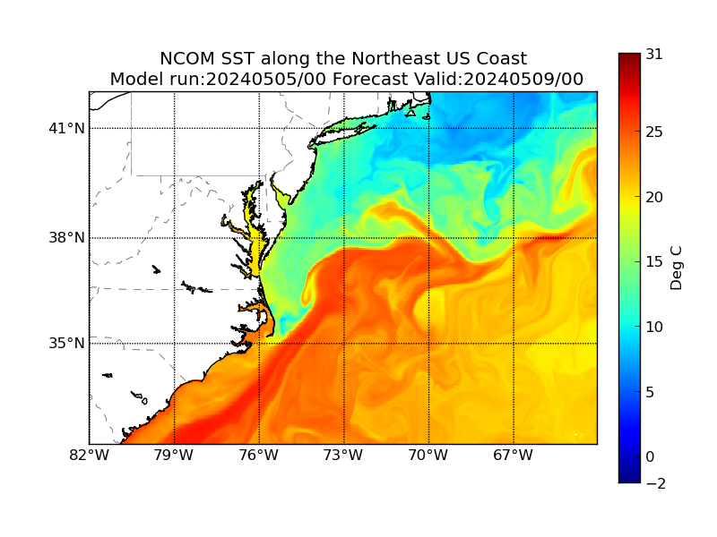 NCOM 96 Hour Sea Surface Temperature image (C)