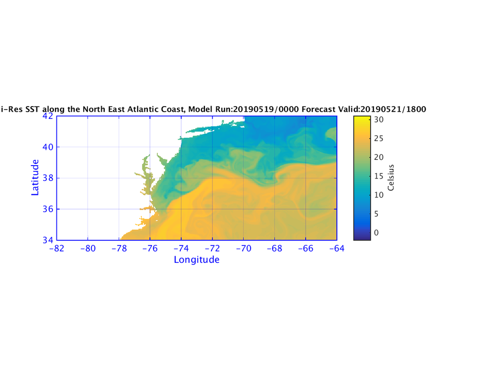 NCOM 66 Hour Sea Surface Temperature image (C)
