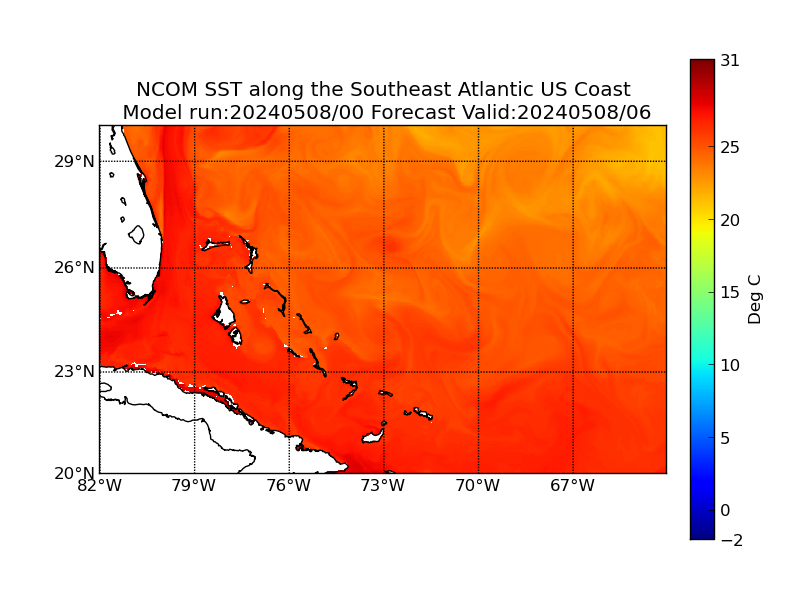 NCOM 6 Hour Sea Surface Temperature image (C)