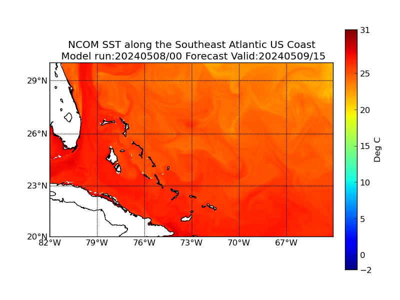 NCOM 39 Hour Sea Surface Temperature image (C)