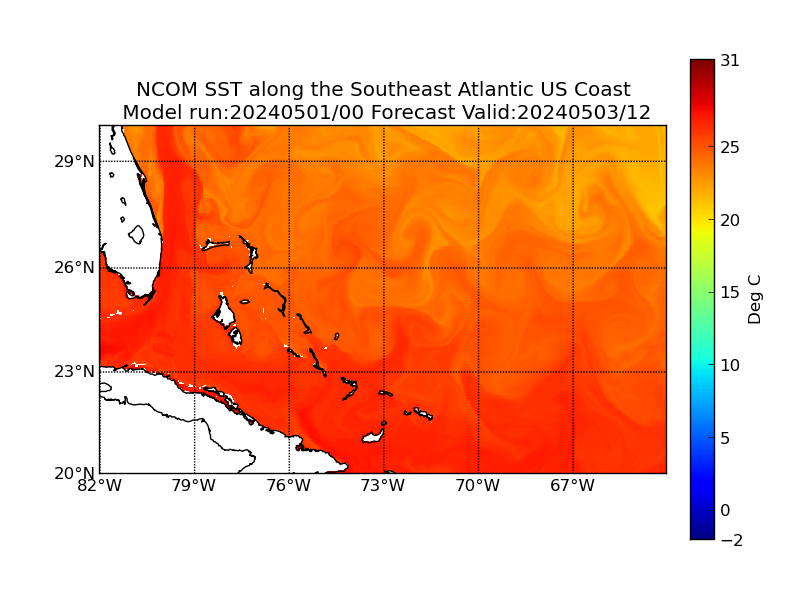 NCOM 60 Hour Sea Surface Temperature image (C)