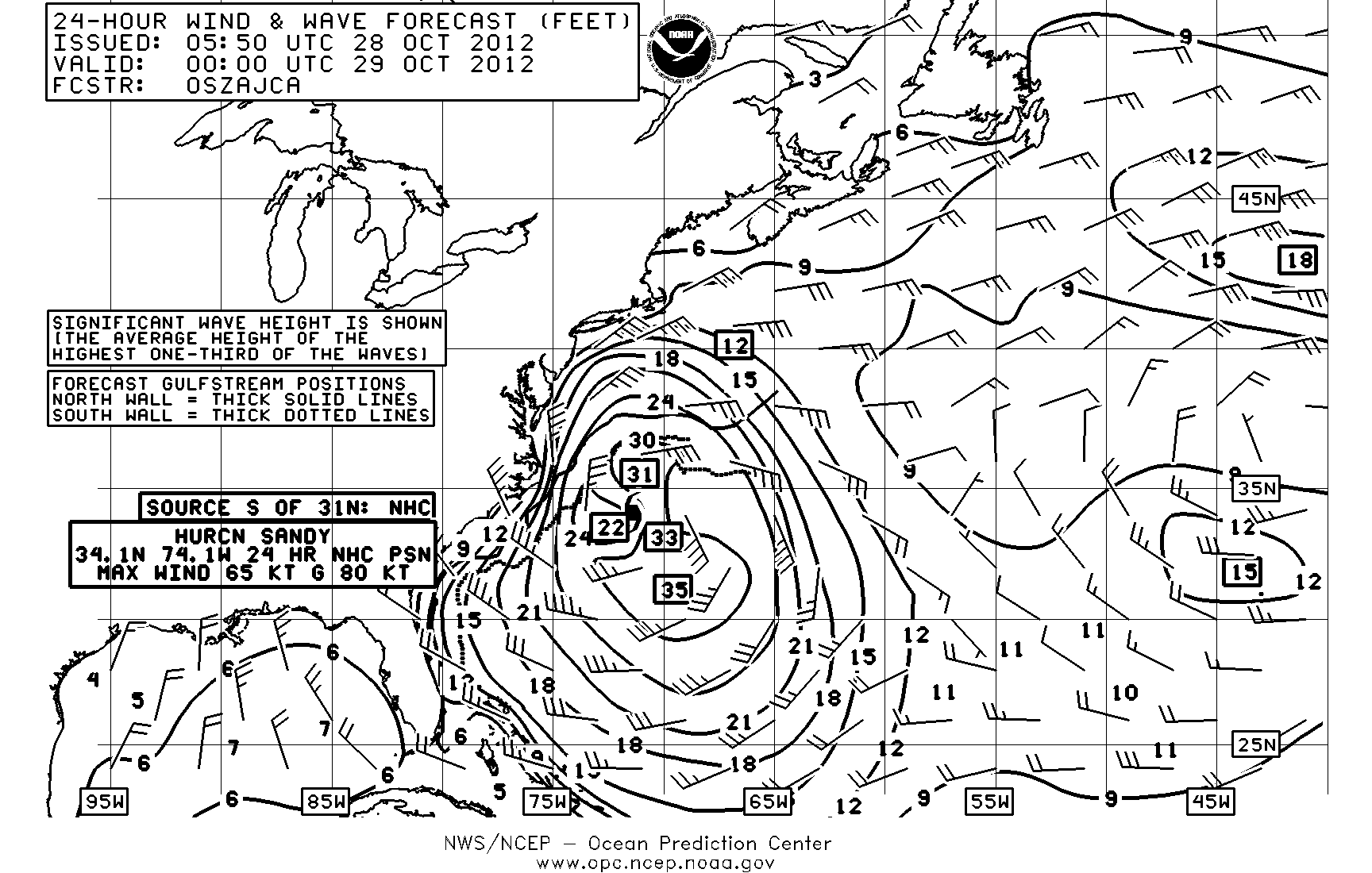 24 Hour West Atlantic Wind and Wave Forecast