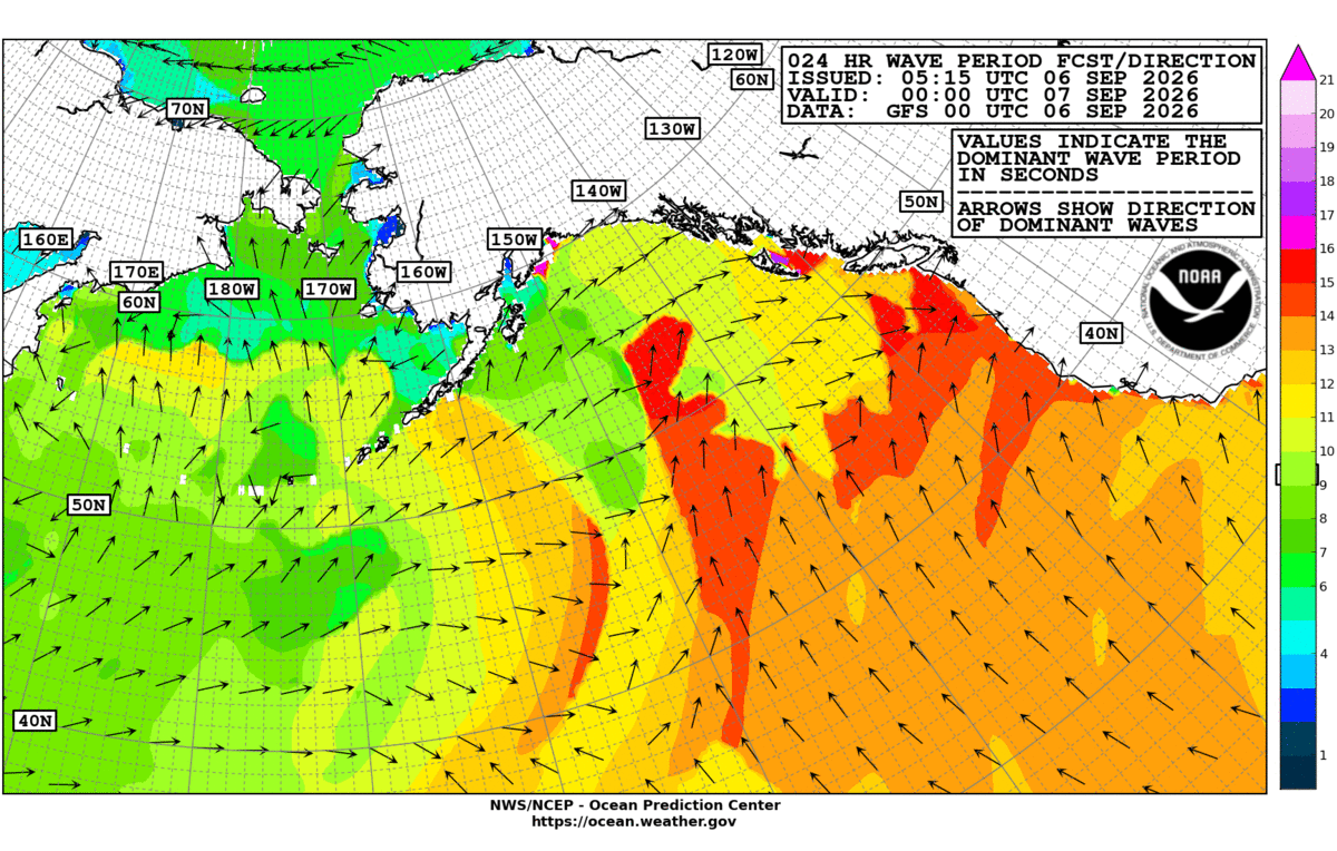 Alaska/Arctic 24 Hour Wave Period Forecast