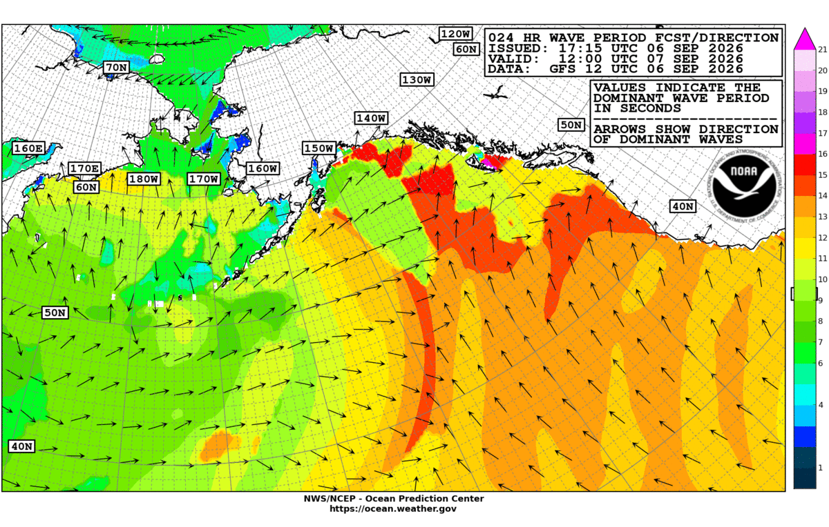 Alaska/Arctic 24 Hour Wave Period Forecast