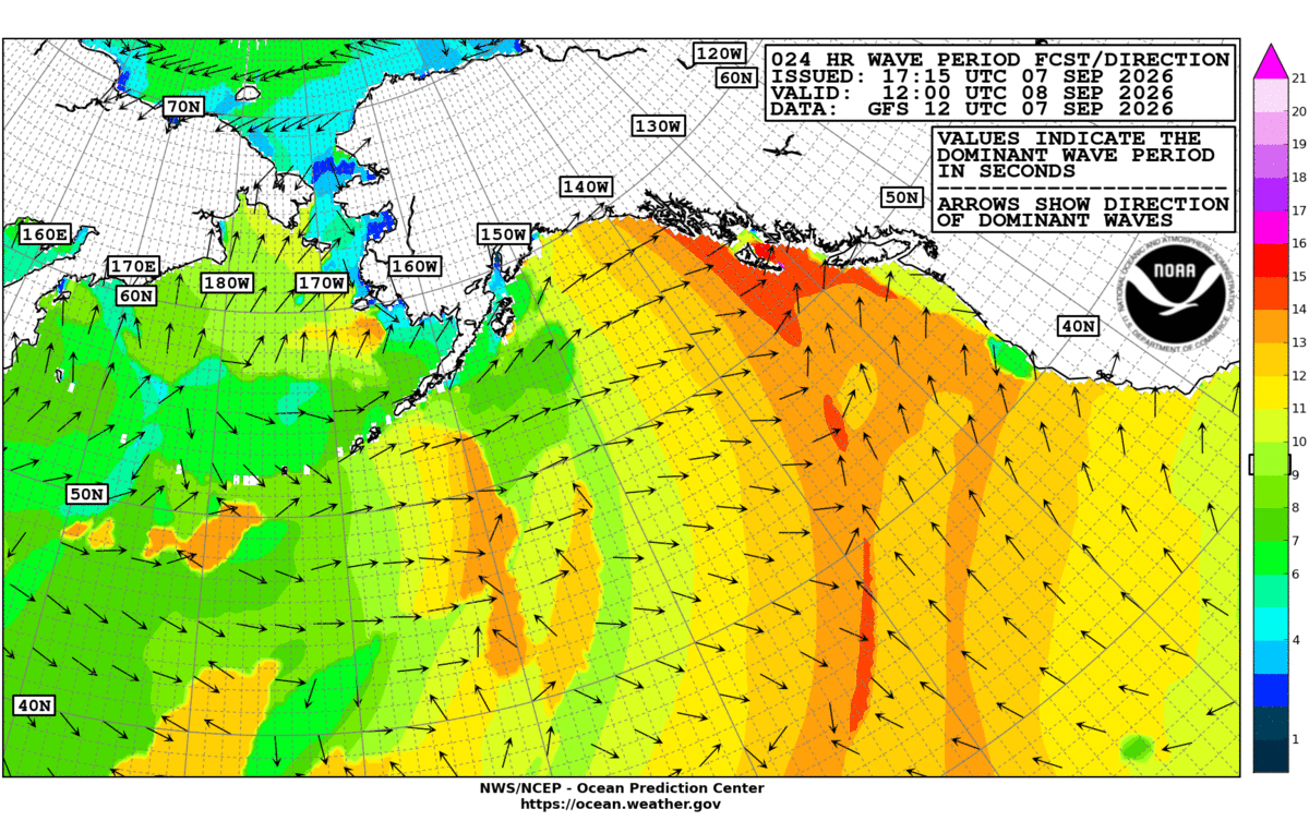 Alaska/Arctic 24 Hour Wave Period Forecast