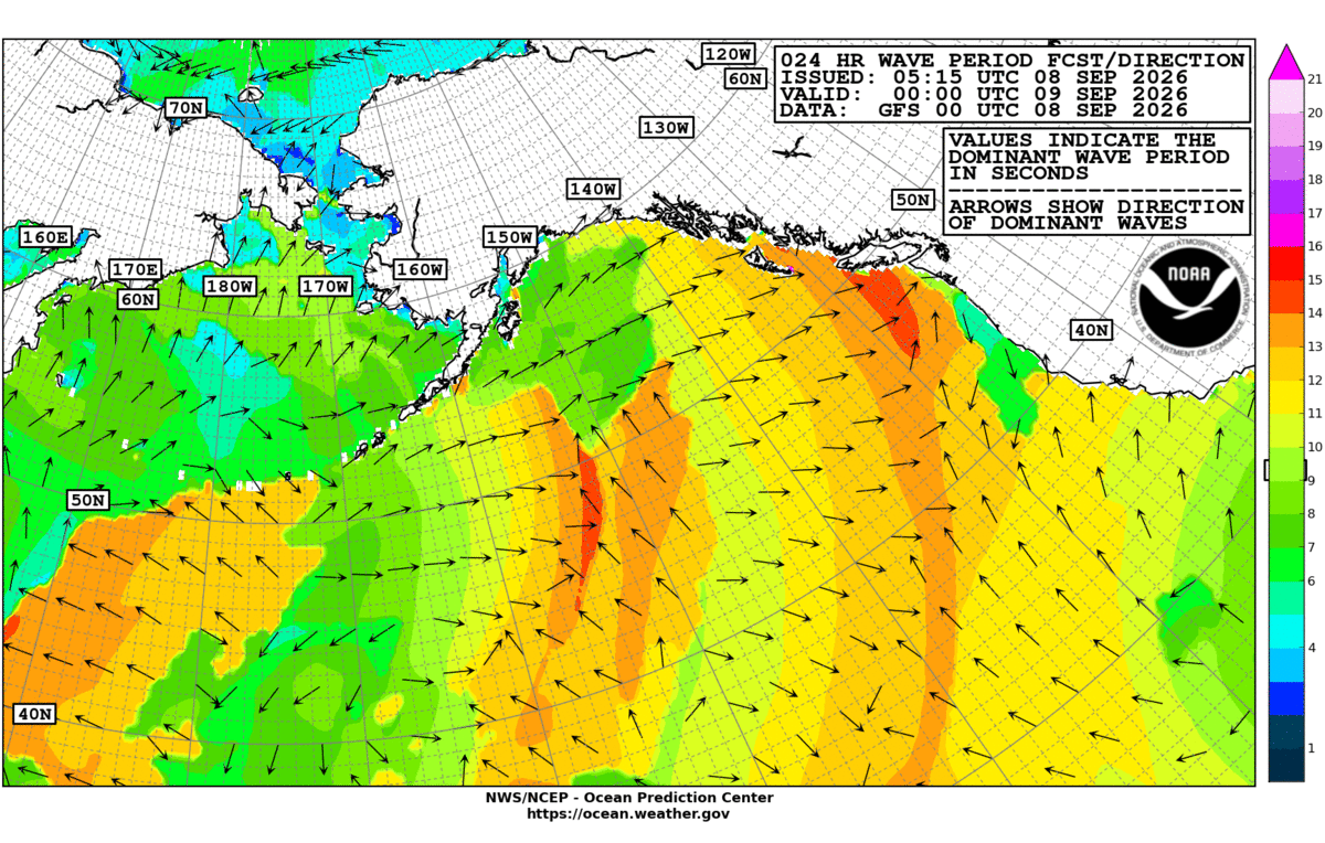 Alaska/Arctic 24 Hour Wave Period Forecast