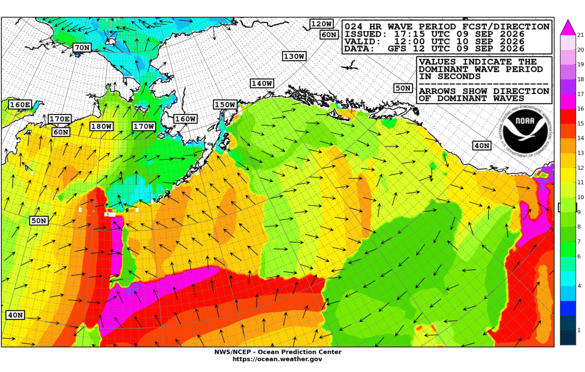 Alaska/Arctic 24 Hour Wave Period Forecast