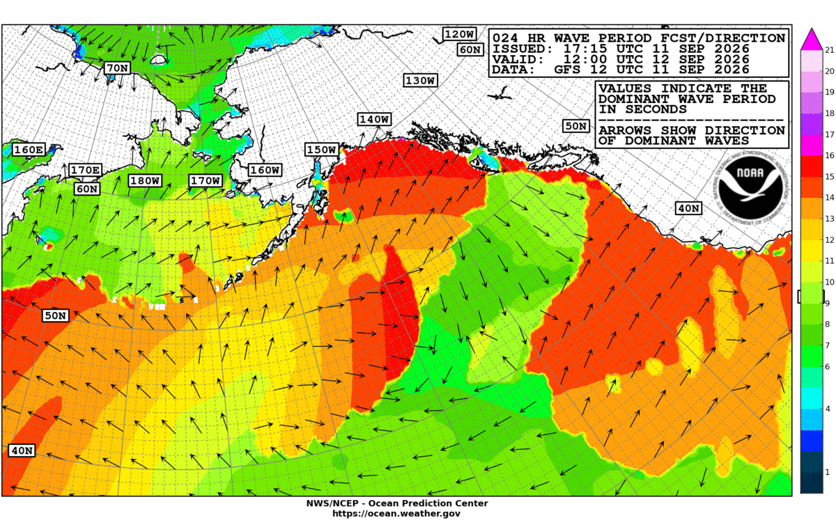 Alaska/Arctic 24 Hour Wave Period Forecast