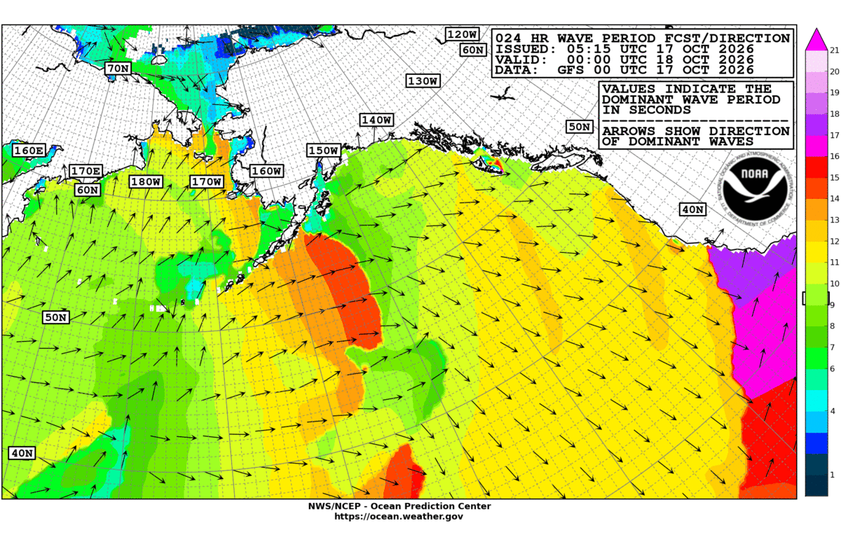 Alaska/Arctic 24 Hour Wave Period Forecast