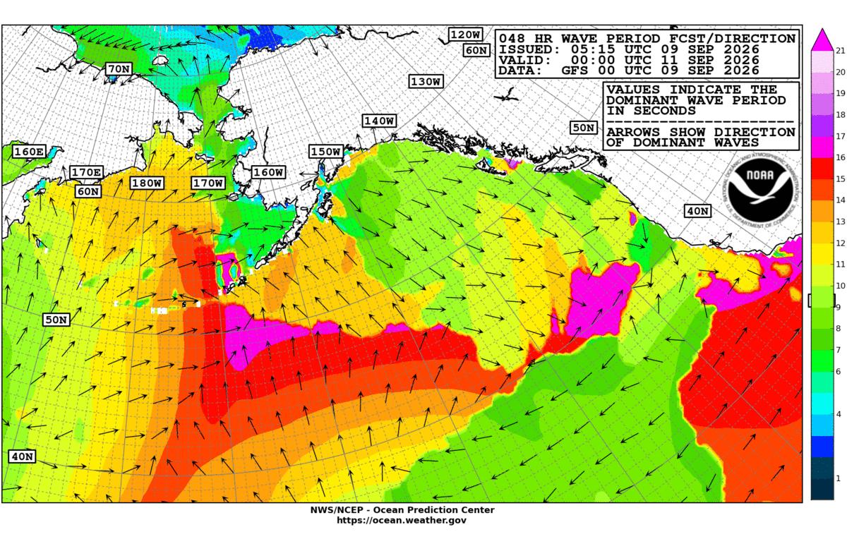 Alaska/Arctic 48 Hour Wave Period Forecast