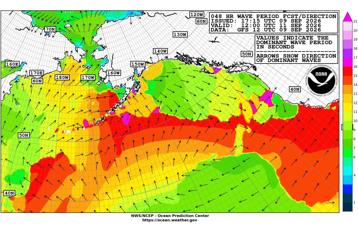 Alaska/Arctic 48 Hour Wave Period Forecast