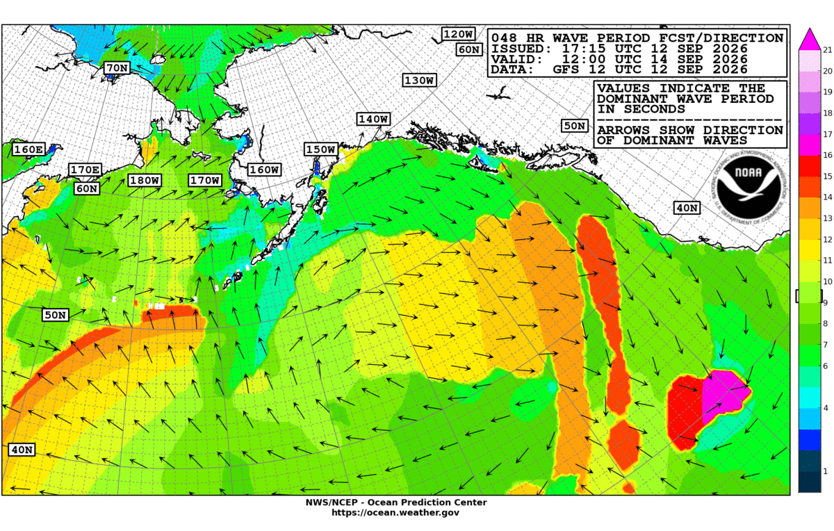 Alaska/Arctic 48 Hour Wave Period Forecast