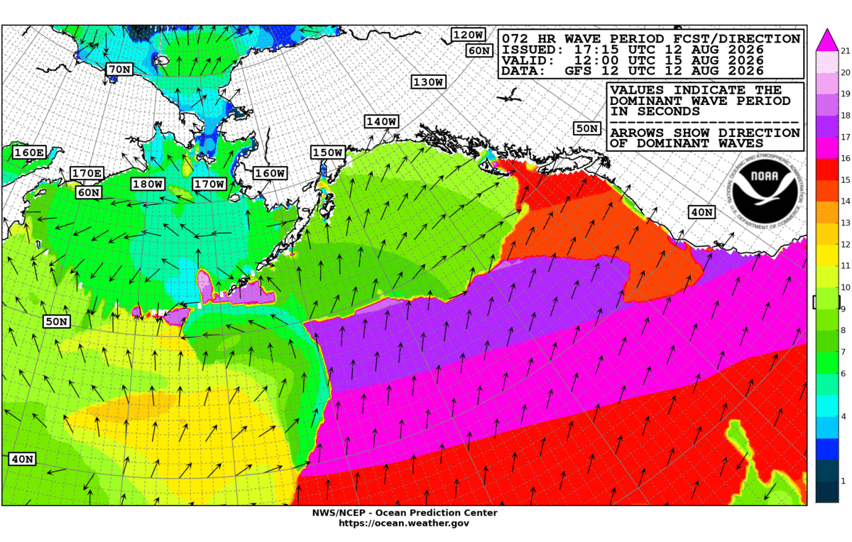 Alaska/Arctic 72 Hour Wave Period Forecast