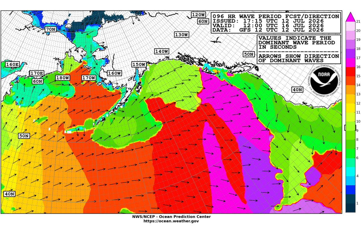 Alaska/Arctic 96 Hour Wave Period Forecast