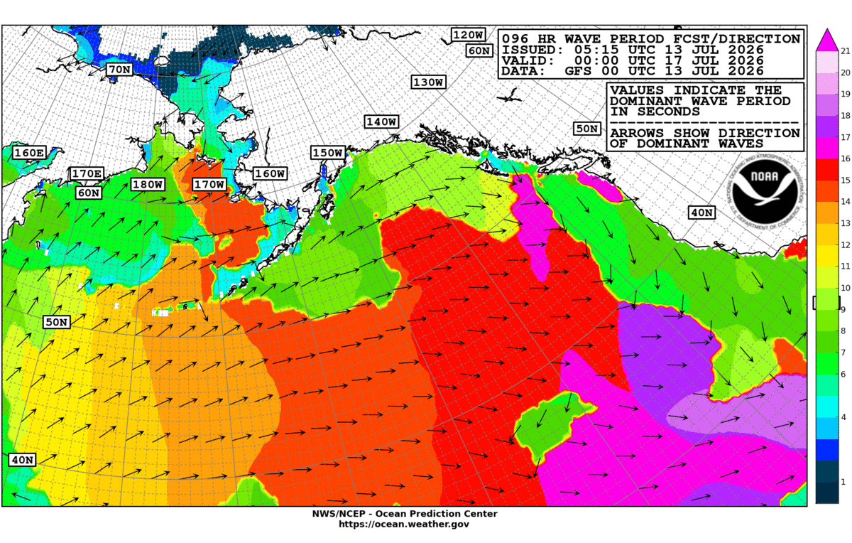Alaska/Arctic 96 Hour Wave Period Forecast
