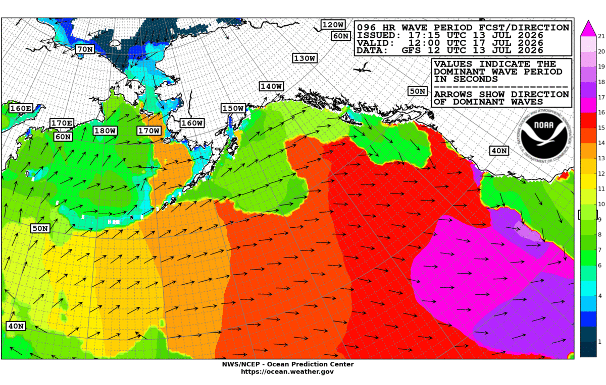 Alaska/Arctic 96 Hour Wave Period Forecast