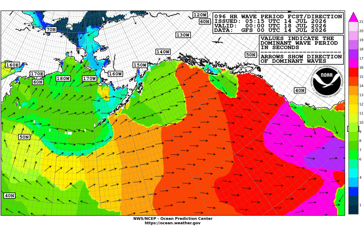 Alaska/Arctic 96 Hour Wave Period Forecast