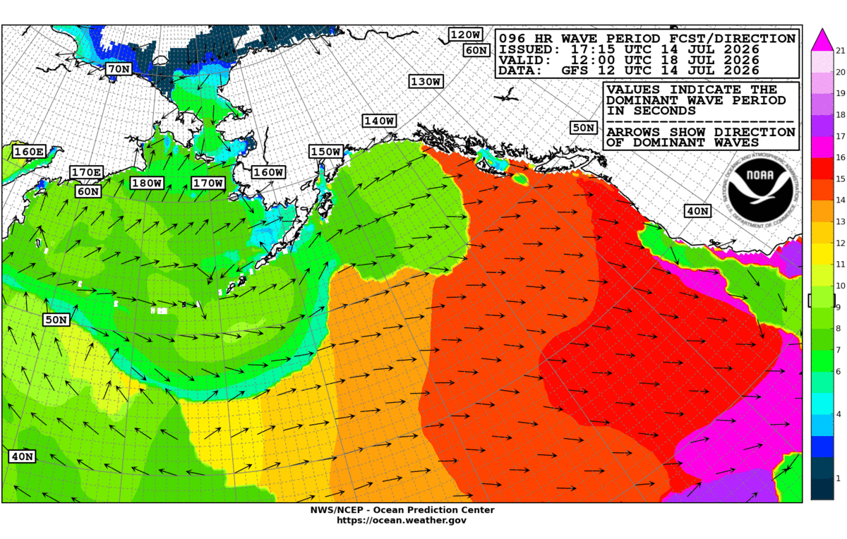 Alaska/Arctic 96 Hour Wave Period Forecast