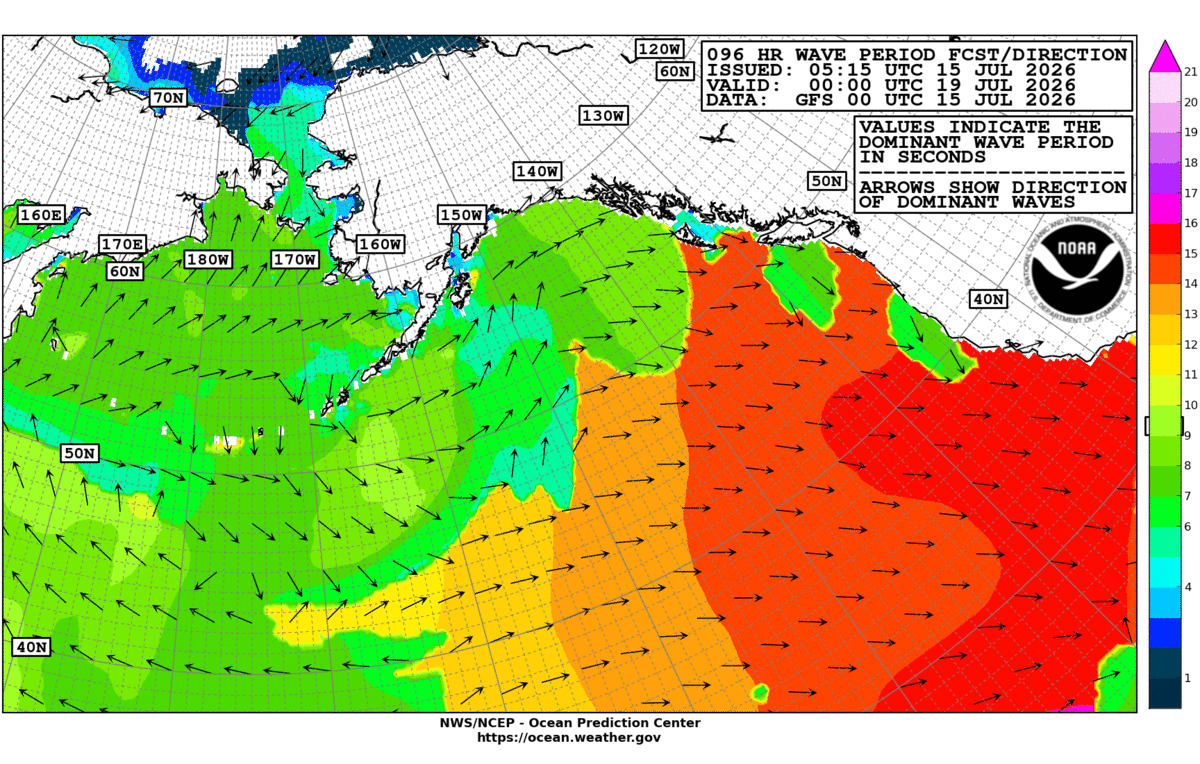 Alaska/Arctic 96 Hour Wave Period Forecast