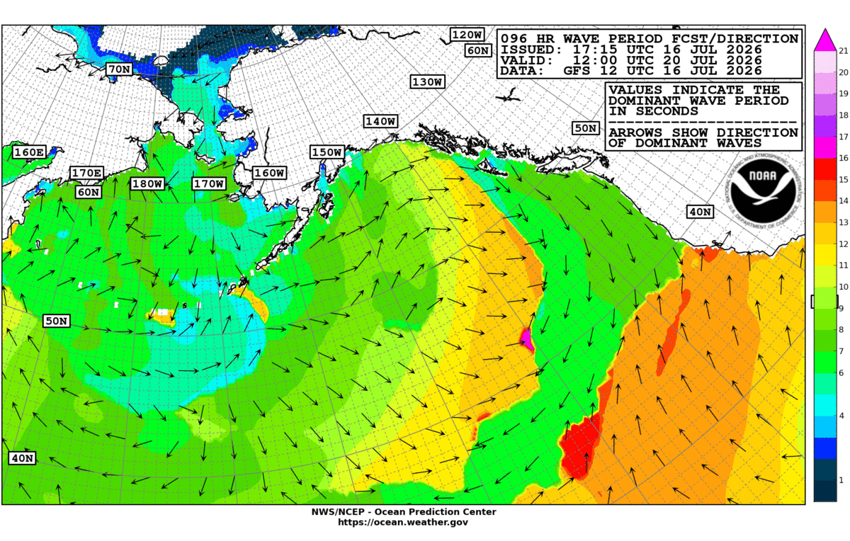 Alaska/Arctic 96 Hour Wave Period Forecast