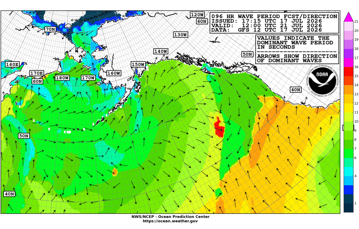 Alaska/Arctic 96 Hour Wave Period Forecast