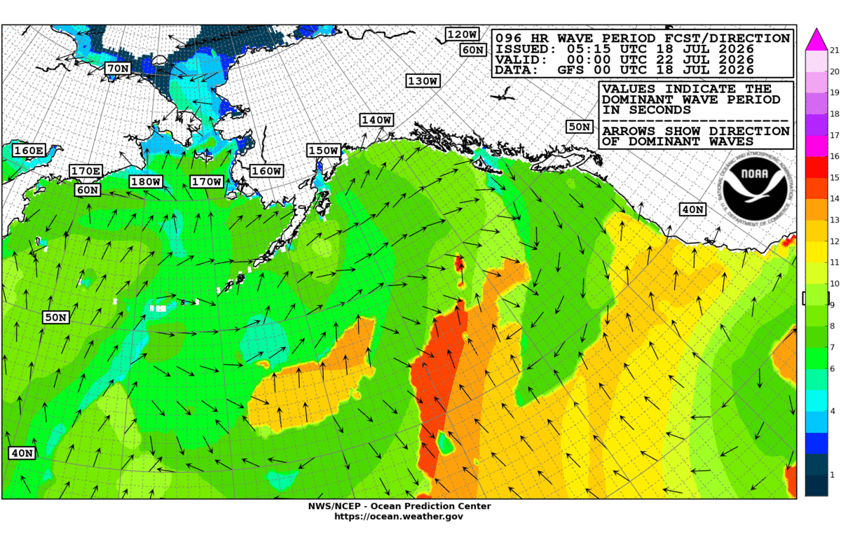 Alaska/Arctic 96 Hour Wave Period Forecast