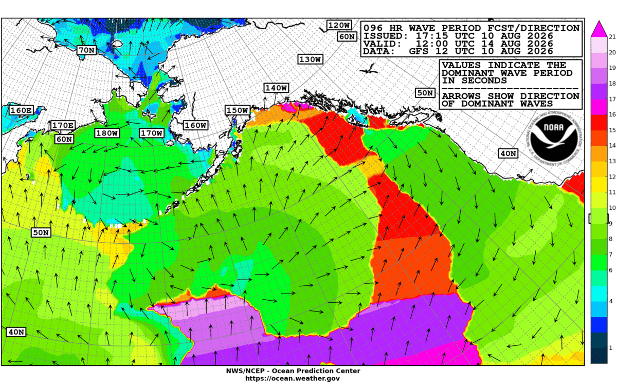 Alaska/Arctic 96 Hour Wave Period Forecast