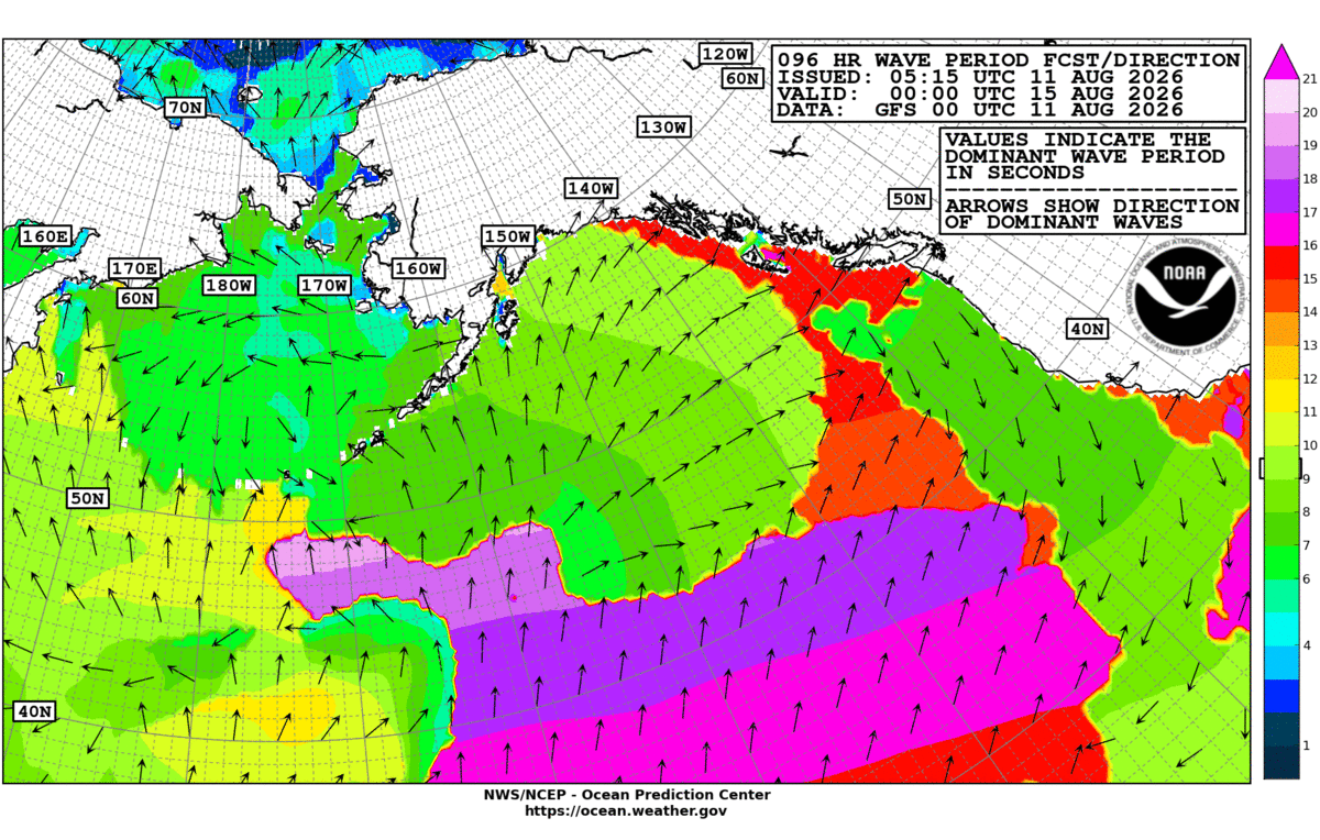 Alaska/Arctic 96 Hour Wave Period Forecast