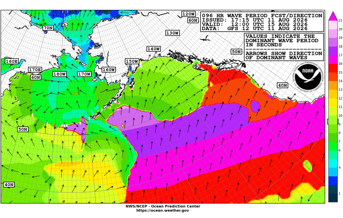 Alaska/Arctic 96 Hour Wave Period Forecast