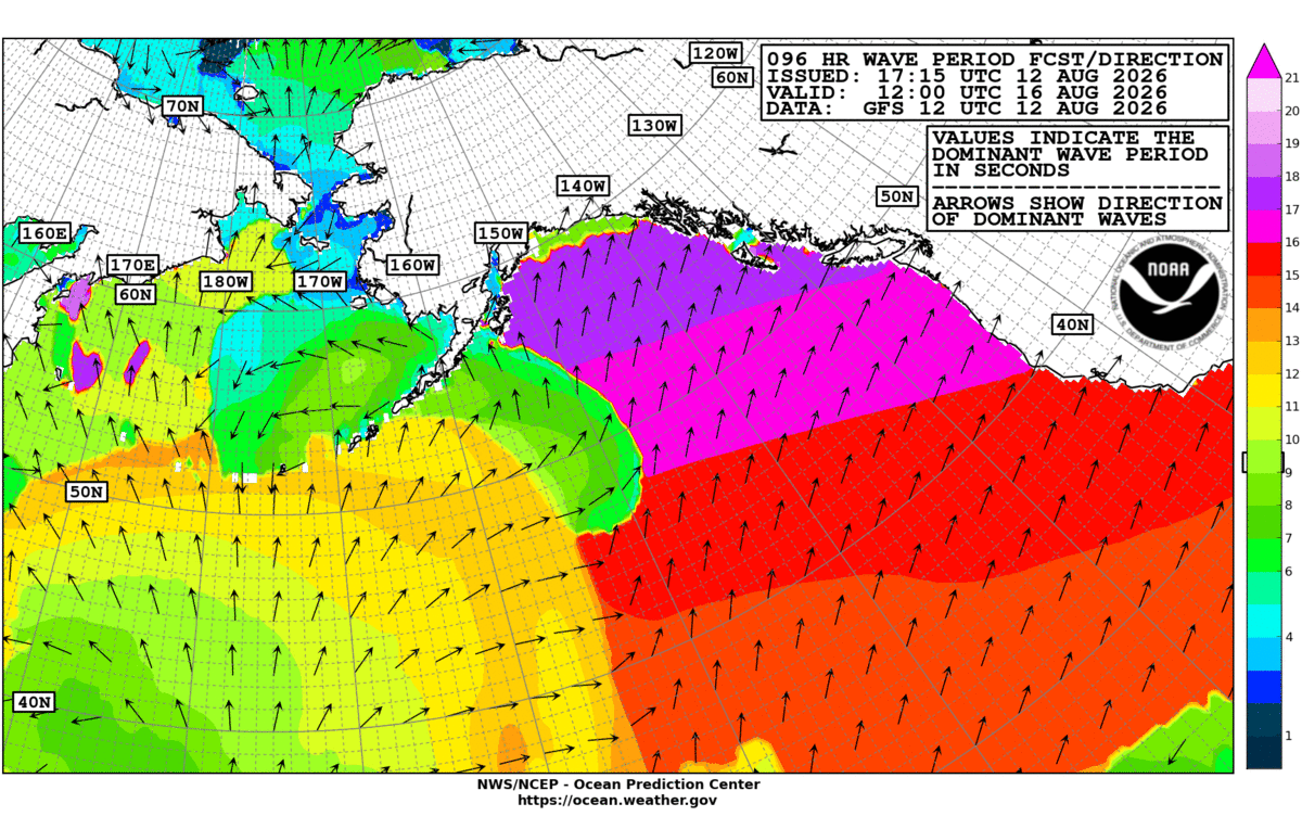 Alaska/Arctic 96 Hour Wave Period Forecast