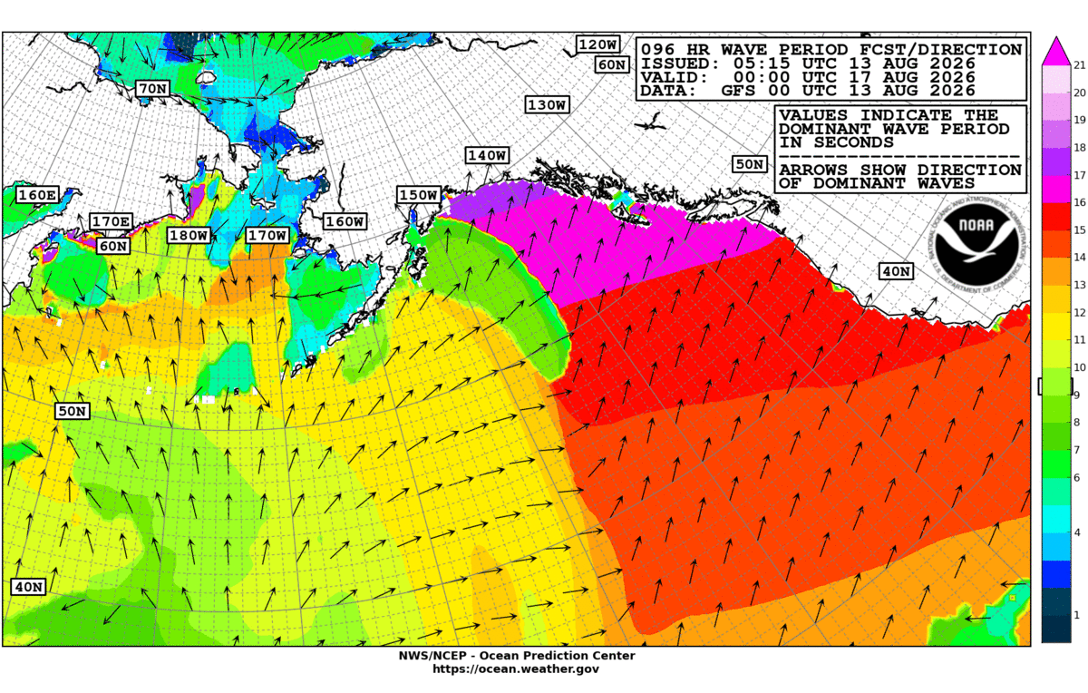 Alaska/Arctic 96 Hour Wave Period Forecast