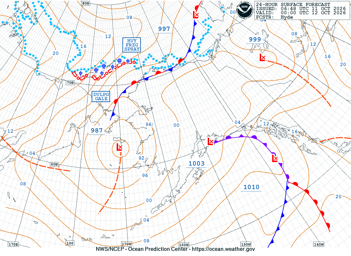 Alaska/Arctic 24 Hour Surface Forecast