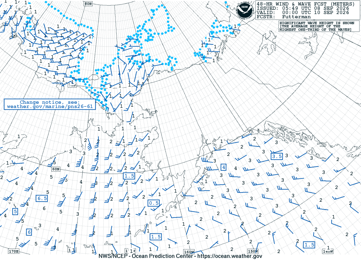Alaska/Arctic 48 Hour Wind & Wave Forecast
