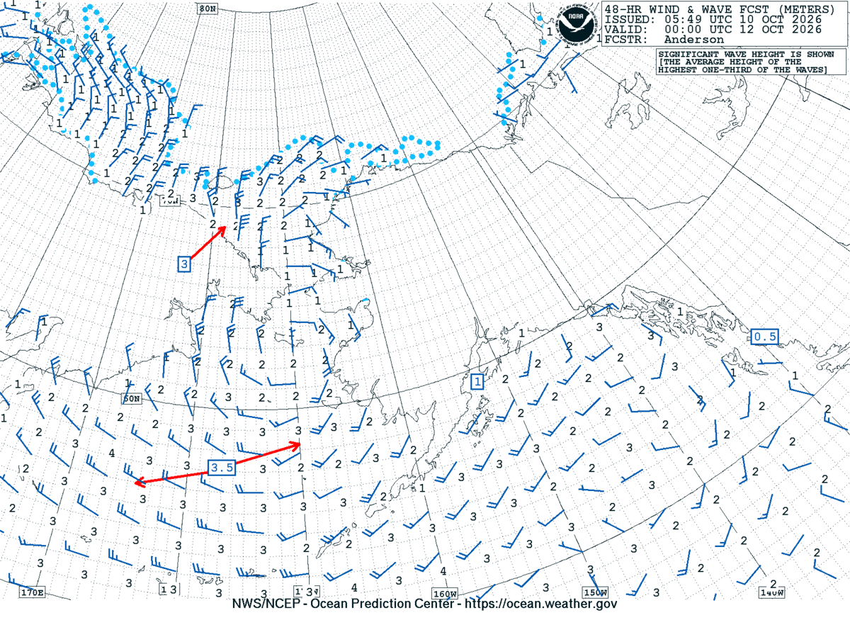 Alaska/Arctic 48 Hour Wind & Wave Forecast