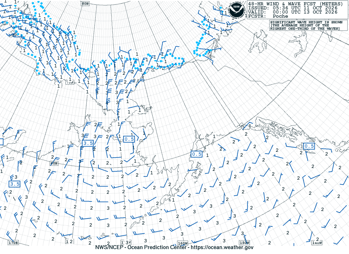 Alaska/Arctic 48 Hour Wind & Wave Forecast