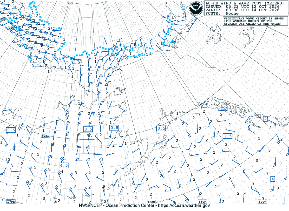 Alaska/Arctic 48 Hour Wind & Wave Forecast