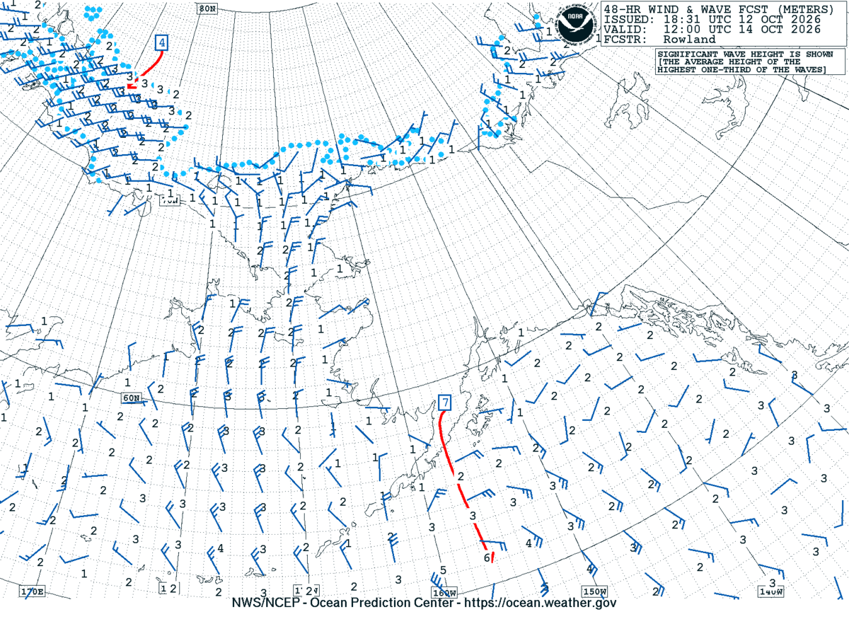 Alaska/Arctic 48 Hour Wind & Wave Forecast